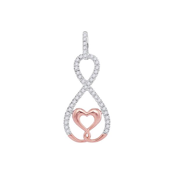 Round Diamond Heart Infinity Pendant 1/8 Cttw 10KT Two-tone Gold