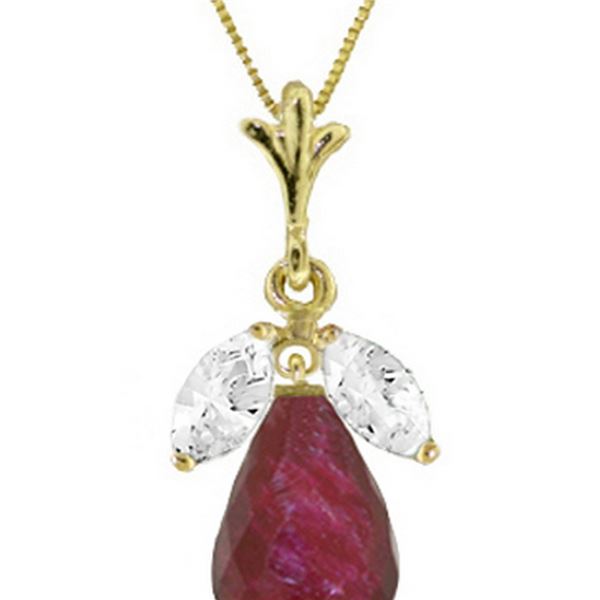 Genuine 9.3 ctw Ruby & White Topaz Necklace 14KT Yellow Gold - REF-28A9K