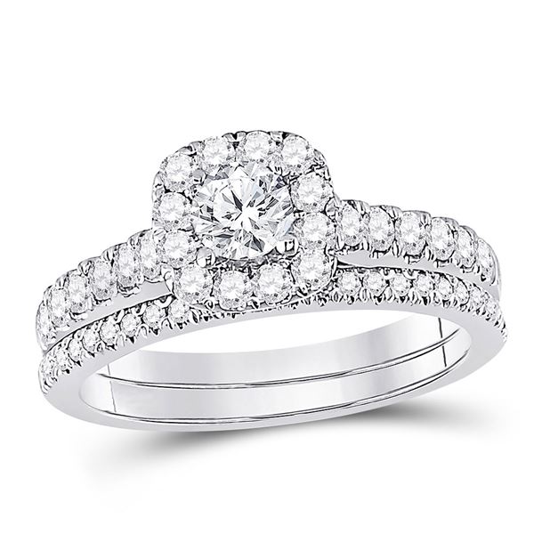 Diamond Bridal Wedding Ring Band Set 1 Cttw 14KT White Gold