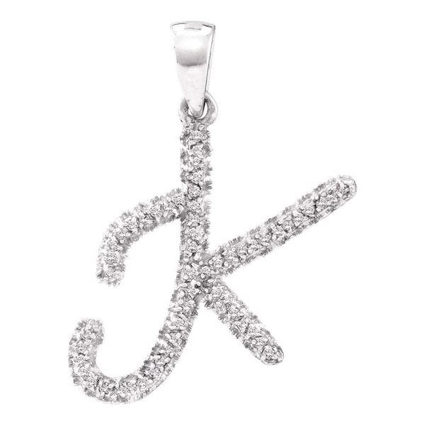 Round Diamond Letter K Pendant 1/6 Cttw 10KT White Gold