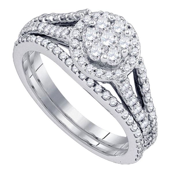 Diamond Bridal Wedding Ring Band Set 1 Cttw 14KT White Gold