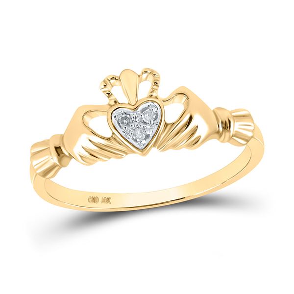 Round Diamond Claddagh Heart Ring .02 Cttw 10KT Yellow Gold