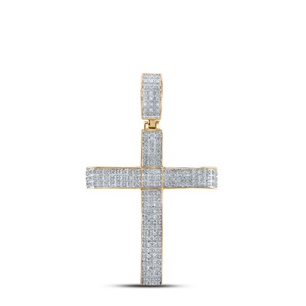 Round Diamond Cross Charm Pendant 1/2 Cttw 10KT Yellow Gold