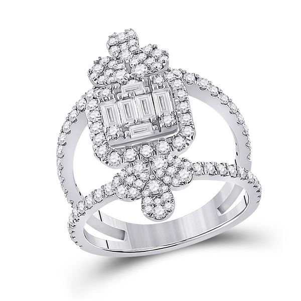 Round Diamond Negative Space Cluster Fashion Ring 1-1/2 Cttw 14KT White Gold