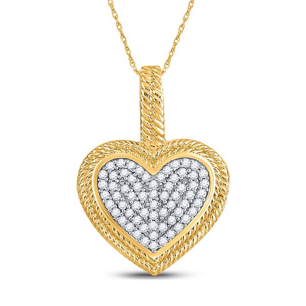 Round Diamond Heart Milgrain Pendant 1/6 Cttw 10KT Yellow Gold