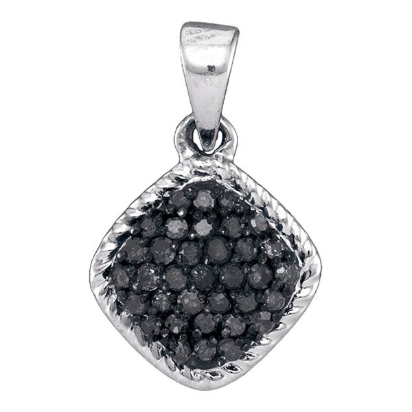 Round Black Color Enhanced Diamond Cluster Pendant 1/4 Cttw 10KT White Gold