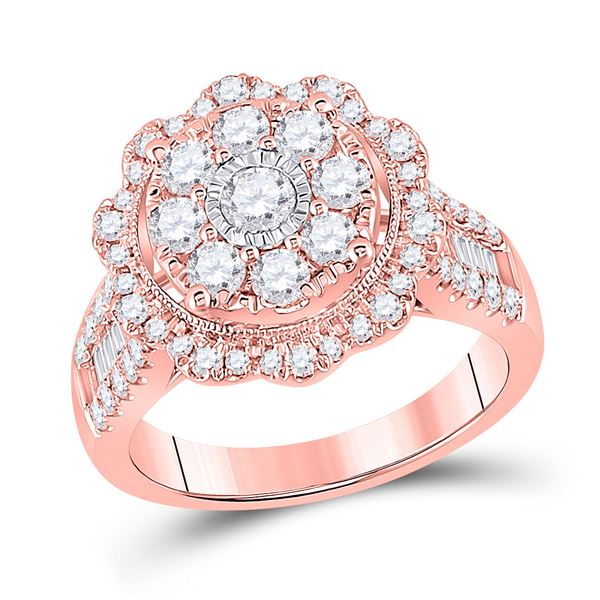 Round Diamond Floral Cluster Bridal Wedding Engagement Ring 1-5/8 Cttw 14KT Rose Gold