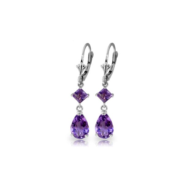 Genuine 4.5 ctw Amethyst Earrings 14KT White Gold - REF-41X4M