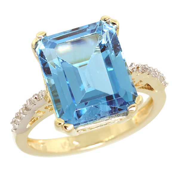 5.52 CTW Swiss Blue Topaz & Diamond Ring 10K Yellow Gold - REF-46M3A