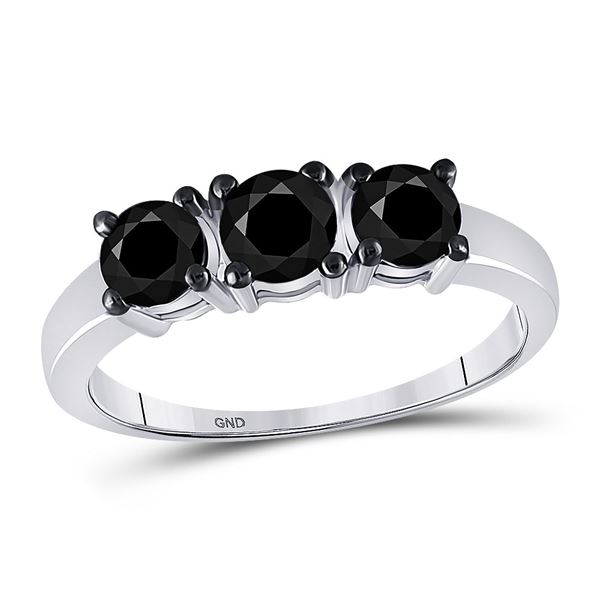 Black Color Enhanced Diamond 3-stone Bridal Wedding Ring 1 Cttw 10KT White Gold