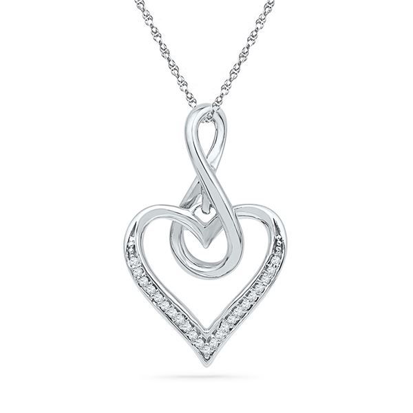 Round Diamond Infinity Heart Pendant 1/20 Cttw 10KT White Gold