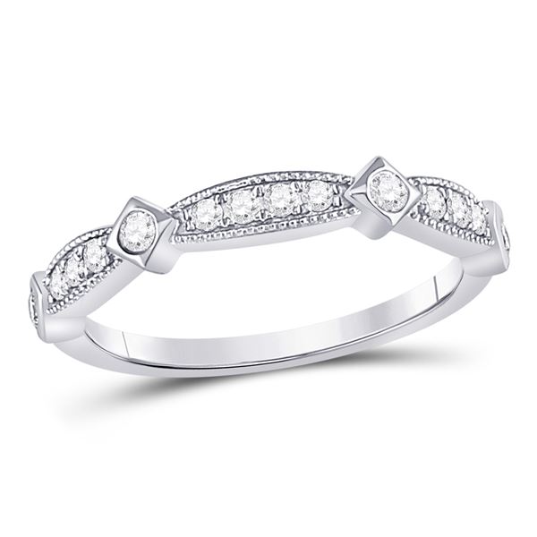 Round Diamond Milgrain Pinched Band Ring 1/4 Cttw 10KT White Gold