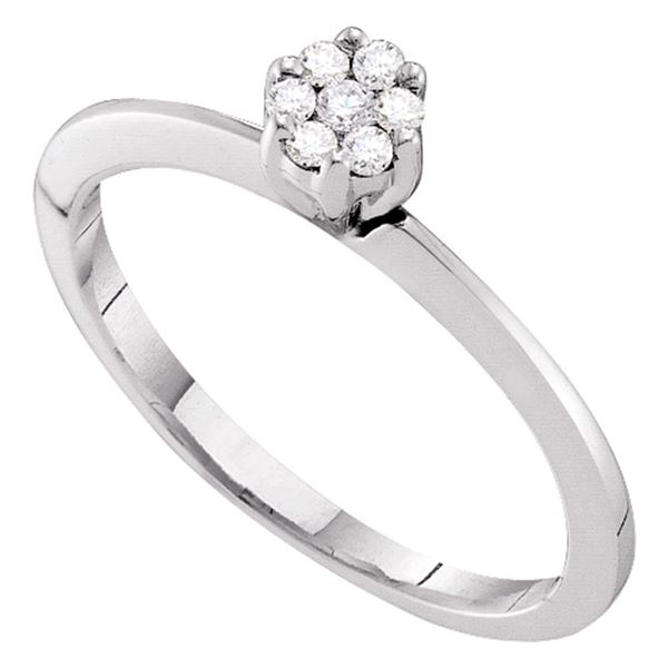 Round Diamond Flower Cluster Ring 1/8 Cttw 10KT White Gold