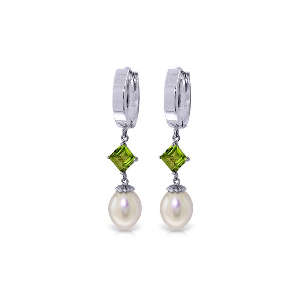 Genuine 9.5 ctw Pearl & Peridot Earrings 14KT White Gold - REF-53R2P