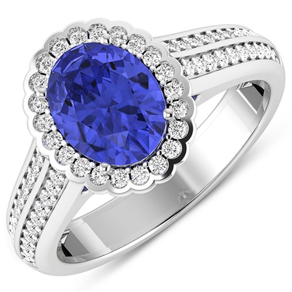 Natural 2.02 CTW Tanzanite & Diamond Ring 14K White Gold - REF-75W9X