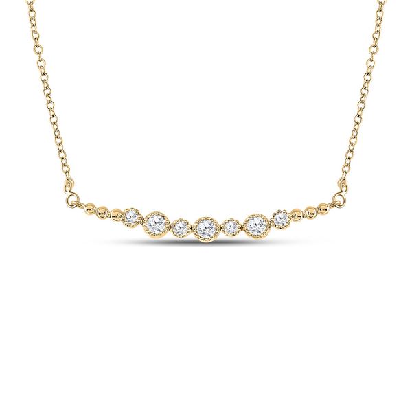 Round Diamond Bezel Bar Necklace 1/3 Cttw 14KT Yellow Gold