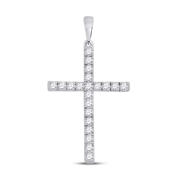 Round Diamond Cross Pendant 1/2 Cttw 14KT White Gold
