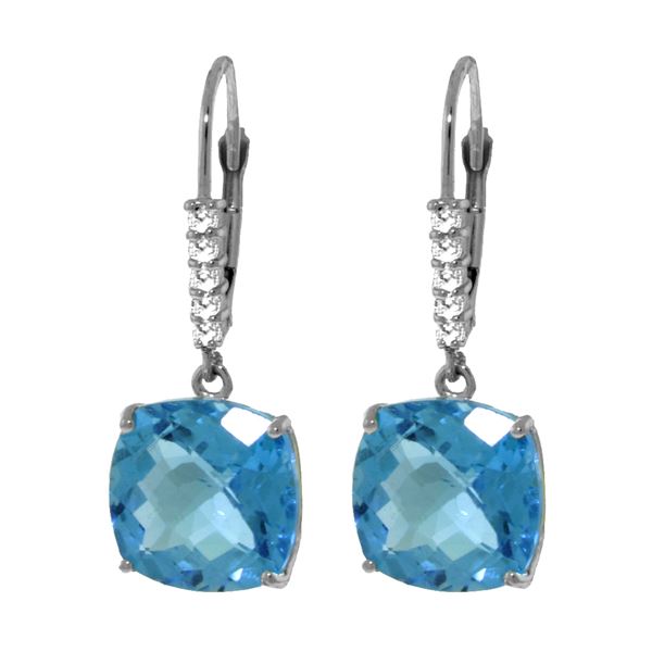 Genuine 7.35 ctw Blue Topaz & Diamond Earrings 14KT White Gold - REF-57H3X