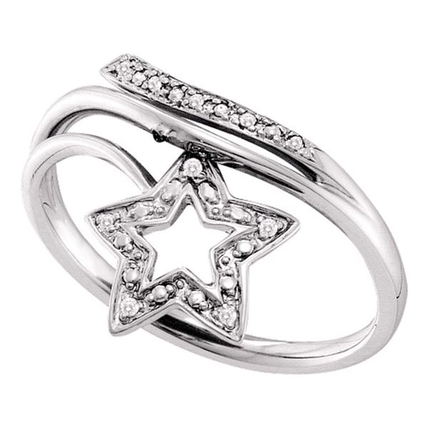 Round Diamond Star Bypass Band Ring .03 Cttw 10KT White Gold