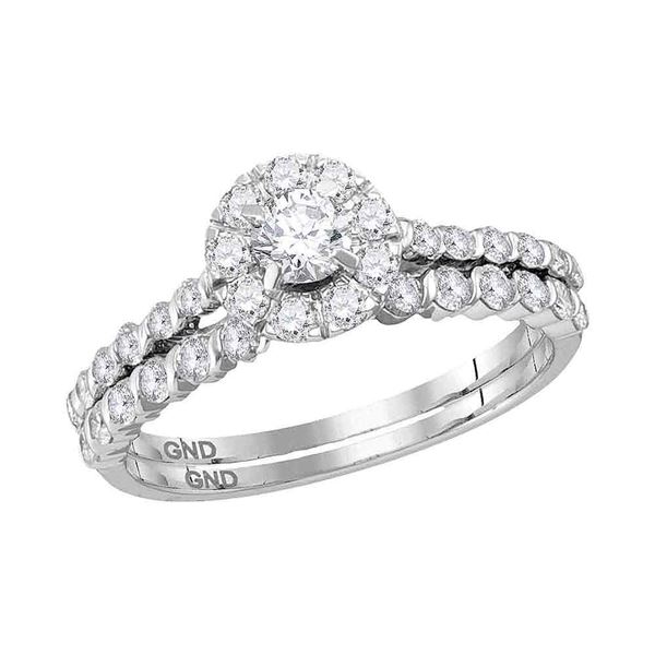 Diamond Halo Bridal Wedding Ring Band Set 1 Cttw 14KT White Gold
