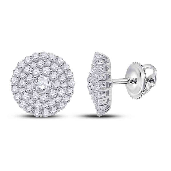 Round Diamond Cluster Earrings 1 Cttw 14KT White Gold