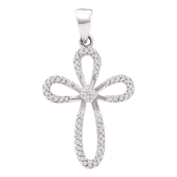 Round Diamond Cross Pendant 1/5 Cttw 10KT White Gold