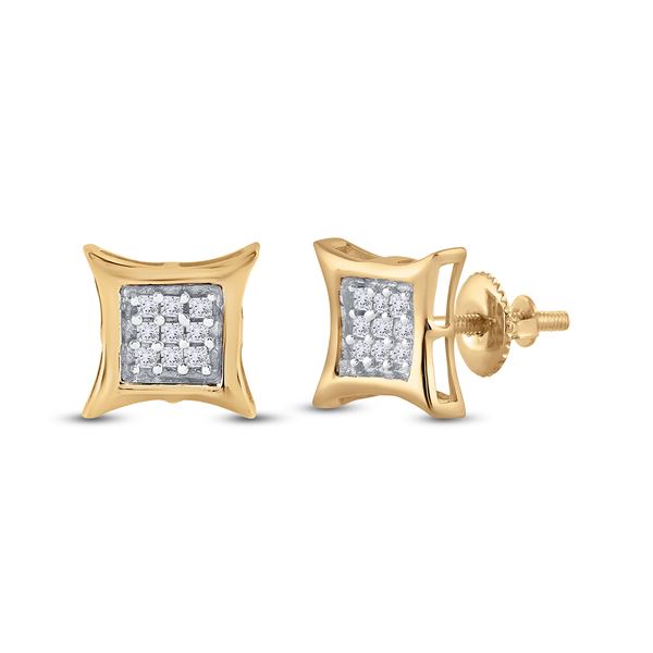 Round Diamond Kite Square Earrings 1/8 Cttw 10KT Yellow Gold