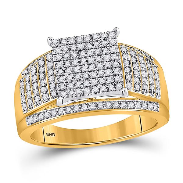Round Diamond Elevated Square Cluster Ring 1/2 Cttw 10KT Yellow Gold
