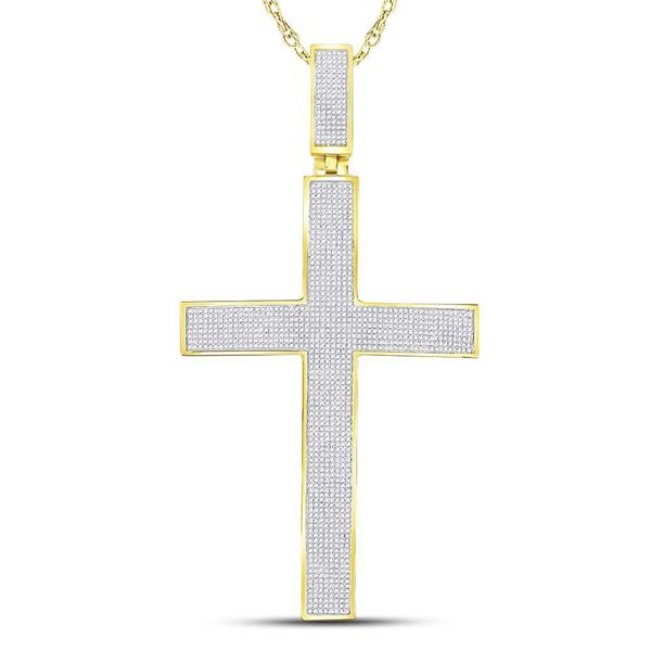 Round Diamond Roman Cross Charm Pendant 2-1/5 Cttw 10KT Yellow Gold