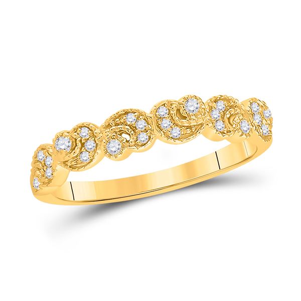 Round Diamond Crescent Stackable Band Ring 1/10 Cttw 14KT Yellow Gold