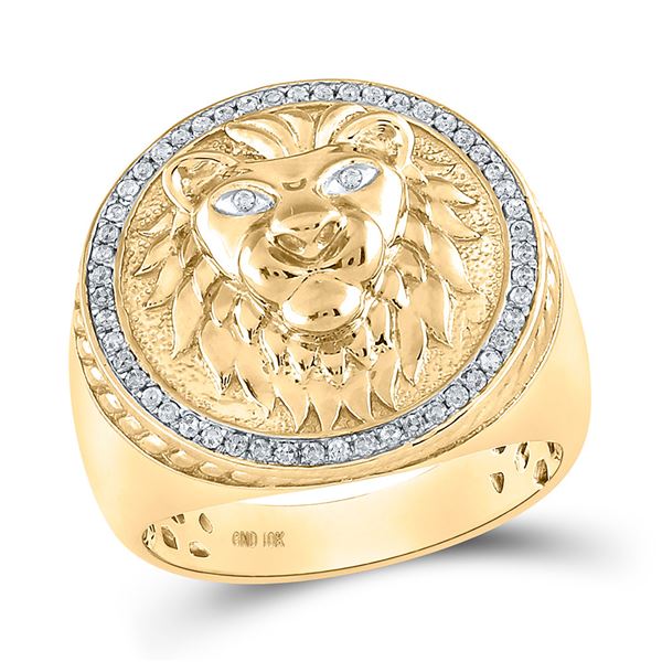 Round Diamond Lion Head Mane Ring 1/3 Cttw 10KT Yellow Gold