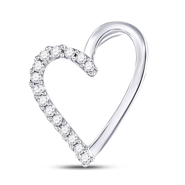 Round Diamond Heart Pendant 1/10 Cttw 10KT White Gold