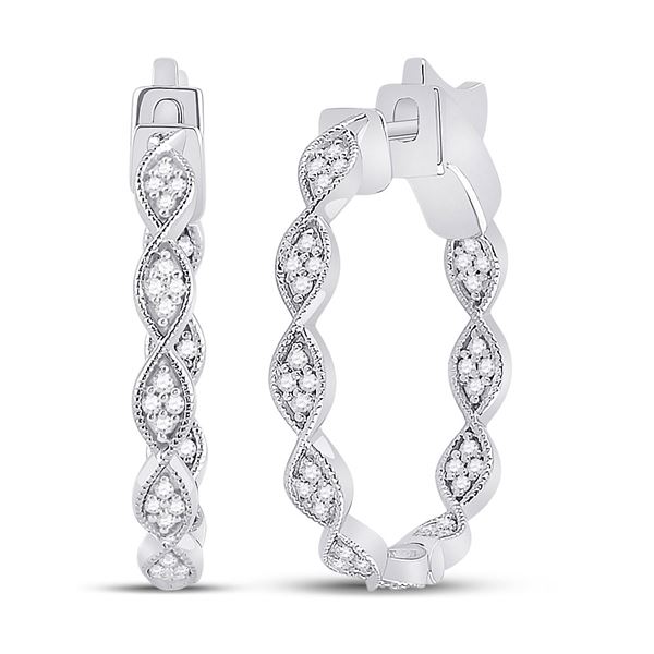 Round Diamond Fashion Hoop Earrings 5/8 Cttw 14KT White Gold
