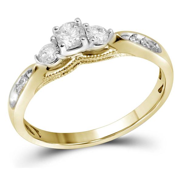 Diamond 3-stone Bridal Wedding Engagement Ring 3/8 Cttw 10KT Yellow Gold