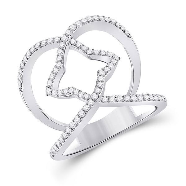 Round Diamond Starburst Negative Space Ring 1/2 Cttw 14KT White Gold