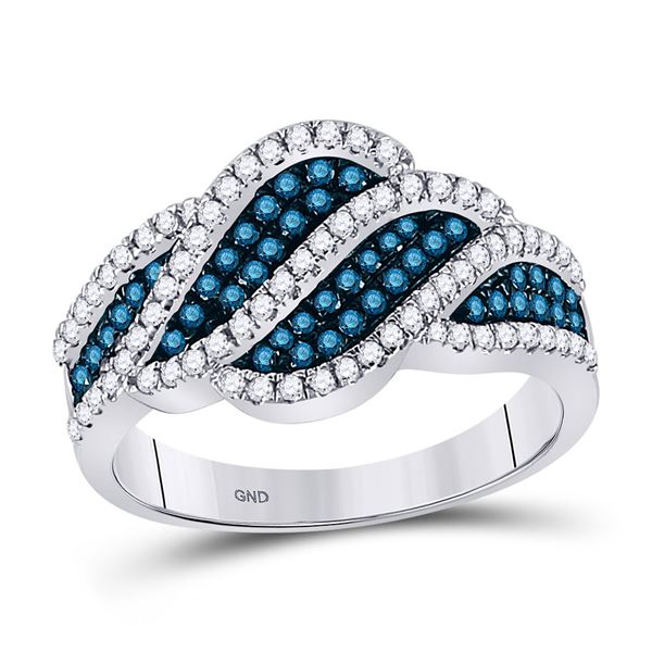 Round Blue Color Enhanced Diamond Fashion Ring 3/4 Cttw 10KT White Gold