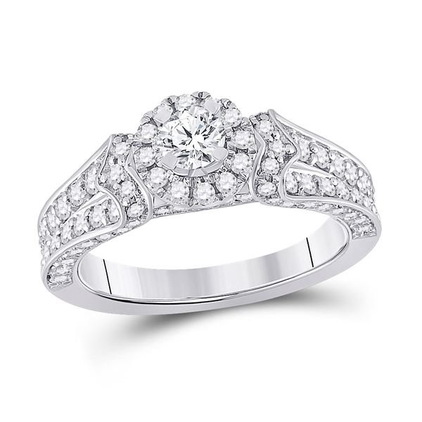 Diamond Halo Bridal Wedding Engagement Ring 1-1/5 Cttw 14KT White Gold