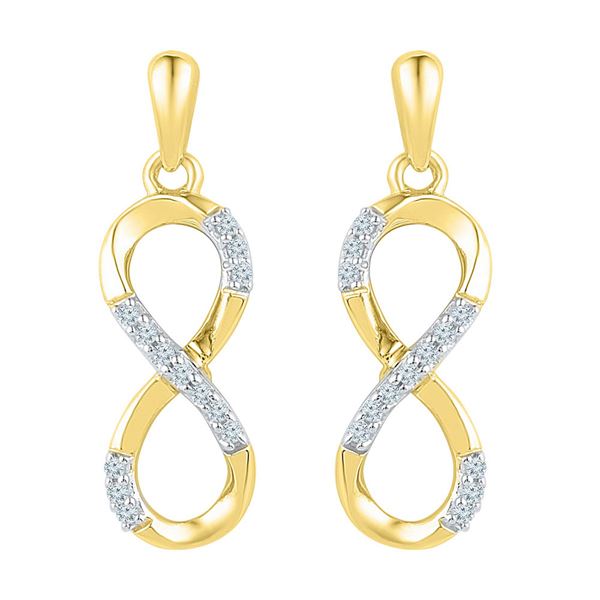 Round Diamond Infinity Dangle Earrings 1/10 Cttw 10KT Yellow Gold