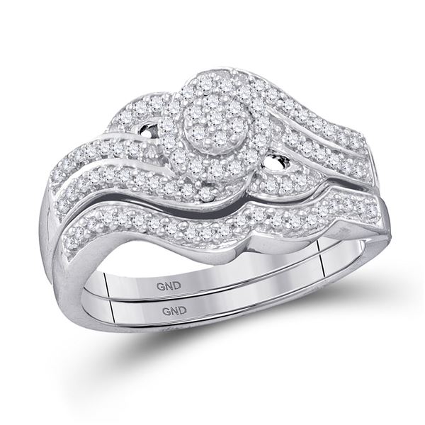 Diamond Cluster Bridal Wedding Ring Band Set 1/2 Cttw 10KT White Gold