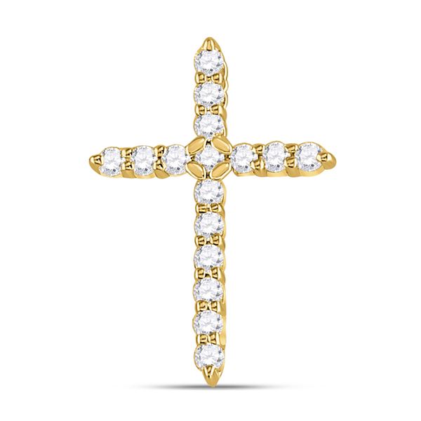Round Diamond Cross Pendant 1/4 Cttw 10KT Yellow Gold