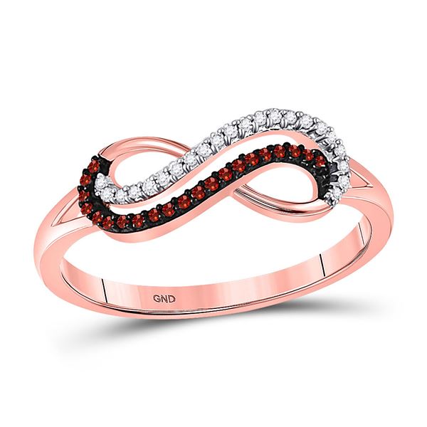 Round Red Color Enhanced Diamond Infinity Ring 1/10 Cttw 10KT Rose Gold