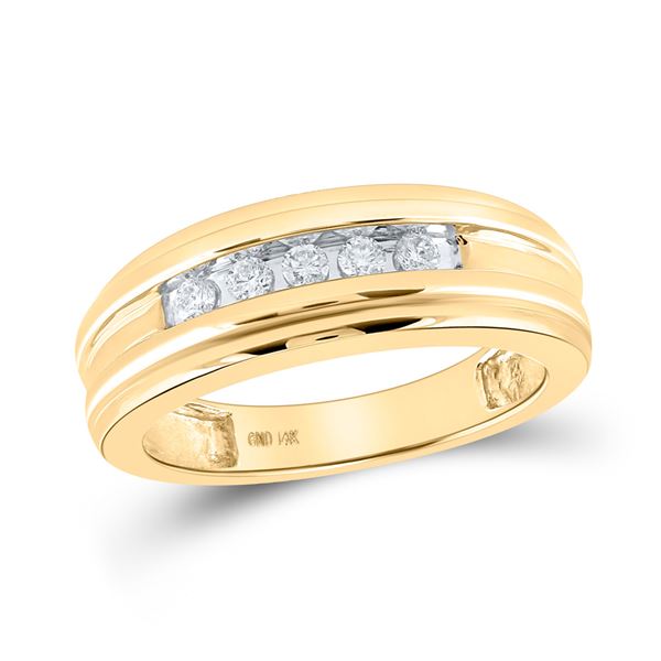 Round Diamond Wedding Single Row Band Ring 1/4 Cttw 14KT Yellow Gold