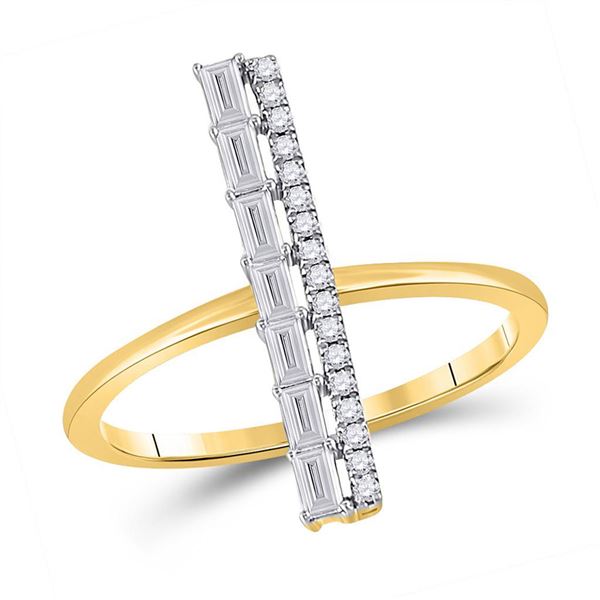 Baguette Diamond Linear Bar Fashion Ring 1/3 Cttw 14KT Yellow Gold