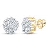 Image 1 : Round Diamond Flower Cluster Stud Earrings 2 Cttw 14KT Yellow Gold