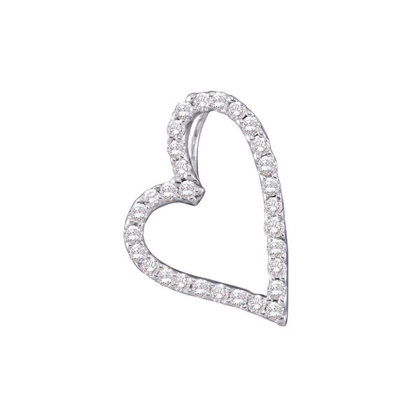 Round Diamond Sideways Heart Frame Pendant 1/5 Cttw 14KT White Gold