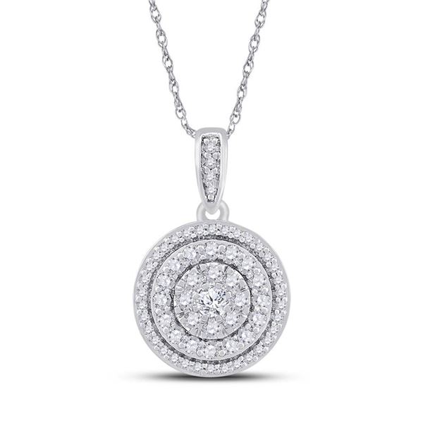Round Diamond Circle Cluster Pendant 1/2 Cttw 10KT White Gold