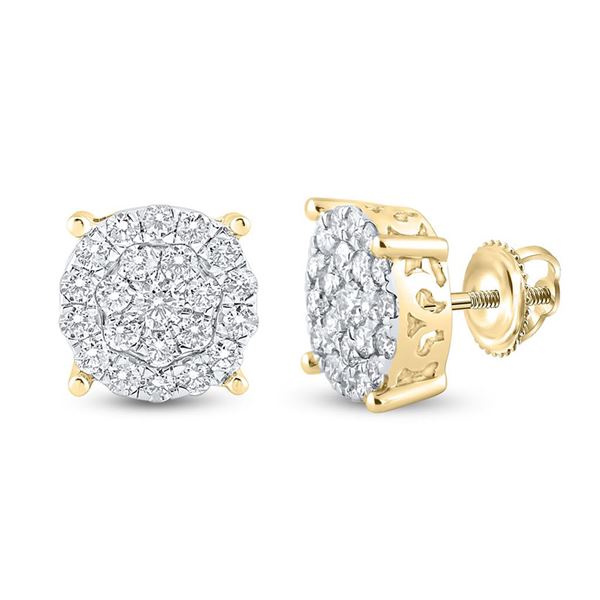 Round Diamond Cluster Earrings 1-1/2 Cttw 14KT Yellow Gold