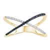 Image 1 : Round Black Color Enhanced Diamond Crossover Band Ring 1/6 Cttw 10KT Yellow Gold