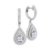 Image 1 : Princess Round Diamond Teardrop Frame Cluster Earrings 1 Cttw 14KT White Gold