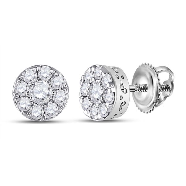 Round Diamond Cluster Earrings 1/2 Cttw 10KT White Gold